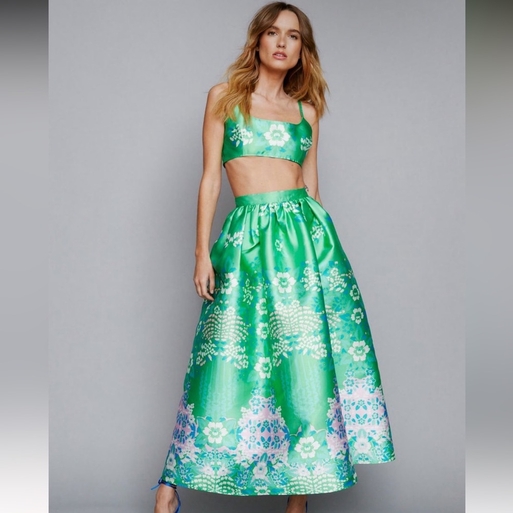 Floral Print Structured Maxi Skirt and Micro Cami Top